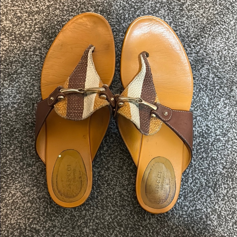 Gucci Brown and Tan Thong Sandals